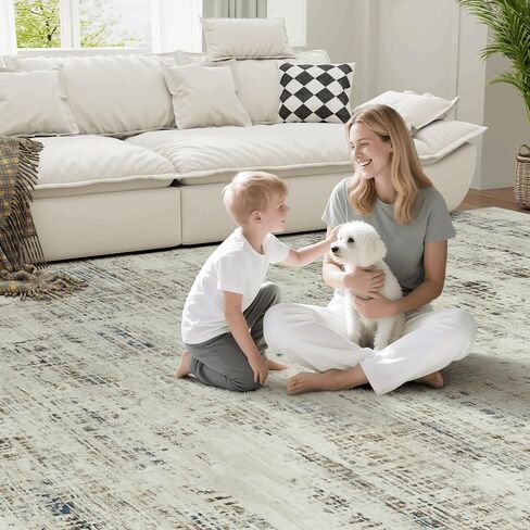 8x10 Area Rugs Washable Rug: Anti-Skid Abstract Modern Living Room Rug Soft Thin Carpets Indoor Floor Non-Shedding Carpet for Bedroom Dining Farmhouse Nursery Home Office (White Gray, 8'x10') in Saudi Arabia