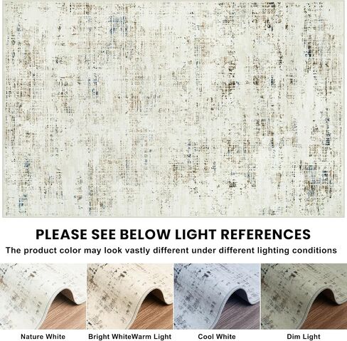 8x10 Area Rugs Washable Rug: Anti-Skid Abstract Modern Living Room Rug Soft Thin Carpets Indoor Floor Non-Shedding Carpet for Bedroom Dining Farmhouse Nursery Home Office (White Gray, 8'x10') in Saudi Arabia