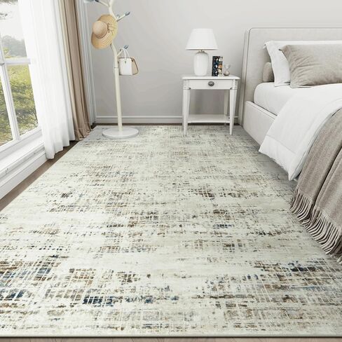 8x10 Area Rugs Washable Rug: Anti-Skid Abstract Modern Living Room Rug Soft Thin Carpets Indoor Floor Non-Shedding Carpet for Bedroom Dining Farmhouse Nursery Home Office (White Gray, 8'x10') in Saudi Arabia