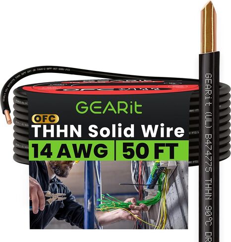 سلك Thhn الصلب من Gearit (مقياس 14 ، 50 قدمًا) من سلك المبنى الكهربائي 100 ٪ ، تم تقييمه لما يصل إلى 600 فولت ، موصل واحد ، سترة من النايلون ، UL مدرج/ROHS - أحمر ، 50 قدمًا ، 50 قدمًا in Kuwait