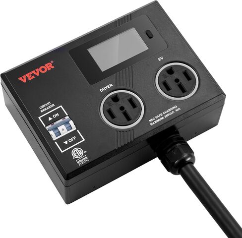 Vevor nema Splitter for Dryer و EV ، مؤشر LED 3 ألوان ، توزيع الطاقة الذكي 240V ، مع NEMA 14-30 قابس ، اثنين من المنافذ NEMA 14-30 ، شاشة 3.4 '' LCD ، الحد الأقصى 27A (مجفف)/24A (EV) ، ETL معتمد in Kuwait