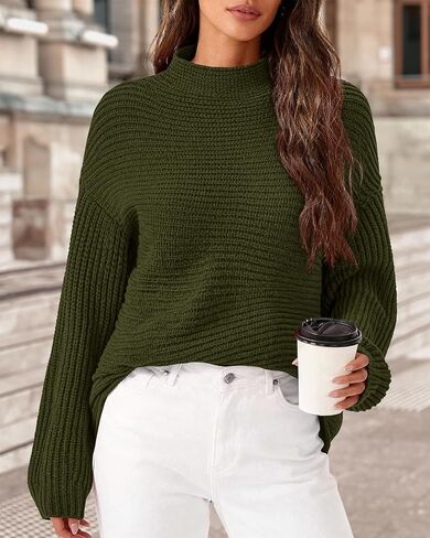 PRETTYGARDEN Womens Sweaters Fall Fashion 2025 Oversized Long Sleeve Mock Neck Chunky Knit Pullover Tops Winter Clothes in Saudi Arabia