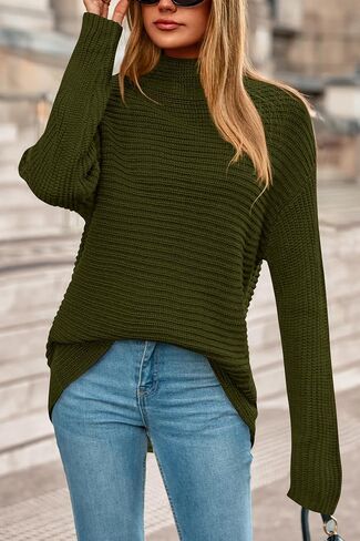 PRETTYGARDEN Womens Sweaters Fall Fashion 2025 Oversized Long Sleeve Mock Neck Chunky Knit Pullover Tops Winter Clothes in Saudi Arabia