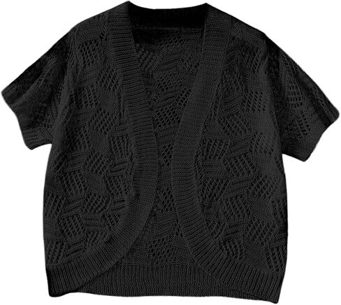 WDIRARA Girl's Open Front Mesh Sheer Cardigan Sweater Short Sleeve Beach Coverup Tops in Saudi Arabia