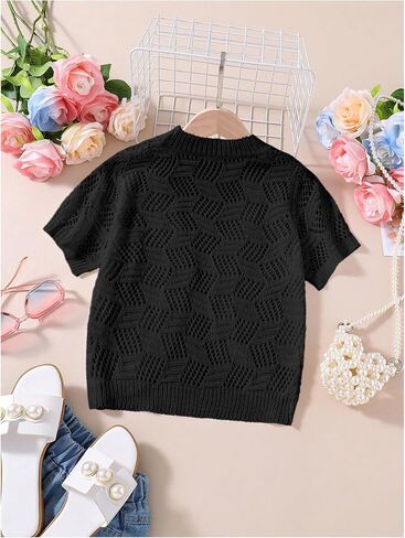 WDIRARA Girl's Open Front Mesh Sheer Cardigan Sweater Short Sleeve Beach Coverup Tops in Saudi Arabia