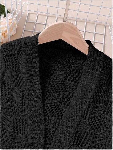 WDIRARA Girl's Open Front Mesh Sheer Cardigan Sweater Short Sleeve Beach Coverup Tops in Saudi Arabia