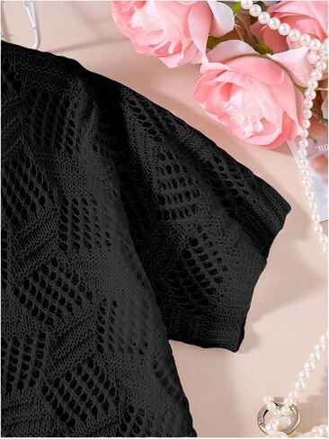 WDIRARA Girl's Open Front Mesh Sheer Cardigan Sweater Short Sleeve Beach Coverup Tops in Saudi Arabia
