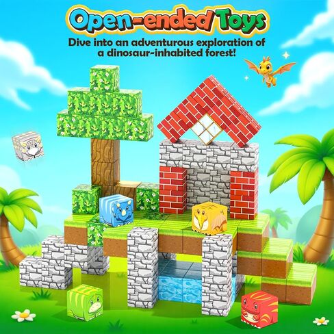 168PCS Dinosaur Toys Magnetic Blocks-Build Mine Magnet World Building Outdoor Sensory Toys for Kids 3-5, STEM Jurassic Kid Games for Toddler Gifts for Boys and Girls Ages 3 4 5 6 7 8 in Kuwait