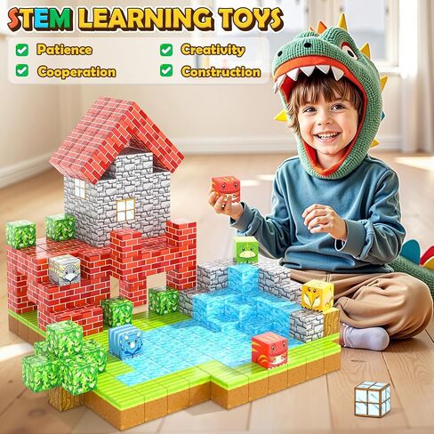 168PCS Dinosaur Toys Magnetic Blocks-Build Mine Magnet World Building Outdoor Sensory Toys for Kids 3-5, STEM Jurassic Kid Games for Toddler Gifts for Boys and Girls Ages 3 4 5 6 7 8 in Kuwait