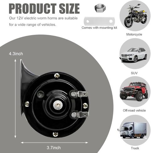 2PCS 300DB Super Loud Train Horns, 12V Waterproof Air Electric Snail Horn Replacement Kit, Universal Durable Raging Sound Air Horns for Car, Motorcycle, Truck, Marine Boat (Silver) in Kuwait