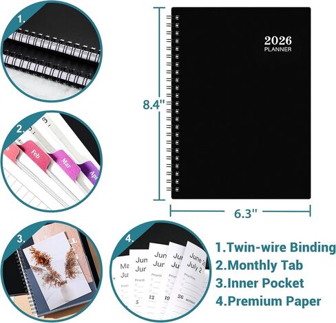 Planner 2025-2026 - Academic Planner 2025-2026, JUL 2025 - JUN 2026, 6.3'' × 8.4'', Weekly & Monthly Planner, Notes, Thick Paper, Twin-wire Binding, Back Pocket in Saudi Arabia