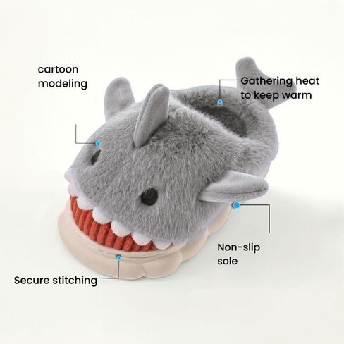 Little Boys Girls Shark Stuffed Slippers,Home Shoes Warm Slipper for Kids, Bedroom Cute Warm Winter Slipper for Childrens.(Little Kid:1~2 or Ages:5~7) in Saudi Arabia