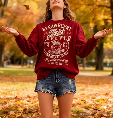 BOMYTAO Vintage Rock Band Sweatshirts for Women Fashion Country Music Pullover Beatle Strawberry Fields 1967 Long Sleeve Top in Saudi Arabia