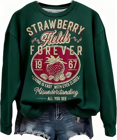 BOMYTAO Vintage Rock Band Sweatshirts for Women Fashion Country Music Pullover Beatle Strawberry Fields 1967 Long Sleeve Top in Saudi Arabia