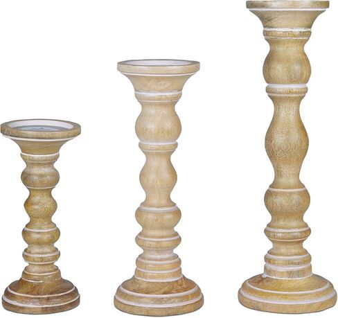 “Willow" Candle Holders for Pillar Candles (Medium Burnt, Set of 3) - Mangowood Candle Stand - Farmhouse Wooden Candle Holders Pillar - Candle Holder Decor for Table Centerpiece -9", 12", 15" in Saudi Arabia