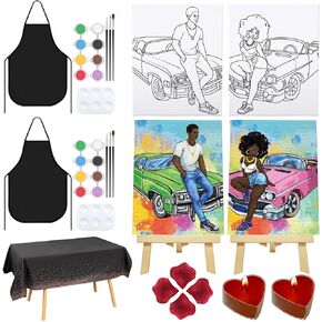 Nuberlic Date Night Painting Kit for Couples Sip and Paint Kit for Adults Couples Pre Drawn Canvas to Paint for Adults Valentines Sunset Love Theme 2 Pack 8" X 10" in Kuwait