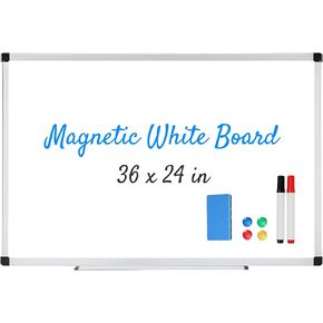 Simple Deluxe Magnetic Dry Erase Board 36" x 24" Whiteboard, 1 Dry Eraser & 2 Multicolor Markers & 4 Magnetic Pins, Sliver Reinforced Aluminum Frame for Home, School, Office in Kuwait
