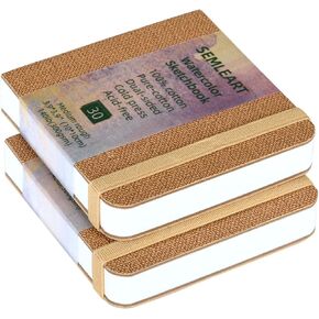 Semleart Watercolor Journal - Compact & Portable ، حزمة 2 ، 3.93 × 3.93 "30 صفحة لكل منهما ، مضغوط بارد ، 140 رطل/300 جم - مثالي للرسم والرسم المائي أثناء التنقل (البرتقالي) in Kuwait