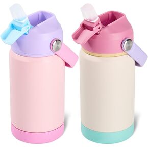 زجاجة مياه معزولة للأطفال سعة 12 أونصة، كوب للأطفال الصغار مقاوم للتسرب مع أغطية بماصة، زجاجات مياه للأطفال للأولاد والبنات في المدارس، زجاجة معزولة بالفراغ من الفولاذ المقاوم للصدأ للأطفال، خالية من مادة BPA، أزرق محيطي in Kuwait