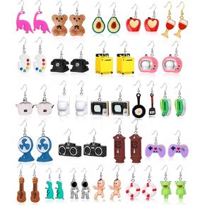30 Pairs 6 Set Cute Earrings Fun Kawaii Weird Cool Indie Funny Earrings Including Gummy Bear Water Bottle Food Mushroom Boba Tea Earrings Goldfish Flowers Dangle Earrings for Women in Kuwait