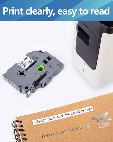 Label Maker Tape Compatible for Brother TZe-221 TZe221 TZ-221 TZ221 | 6-Pack Waterproof TZe TZ Tape 9mm 0.35 Laminated White Label for PT-D210 D220 D200 D600 D610BT D410 H110BP, 3/8" x 26.2' in Kuwait
