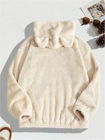 Men's Bear Ear Hoodies Drawstring Long Sleeve Fleece Sweatshirt Fuzzy Pullover Tops in Saudi Arabia