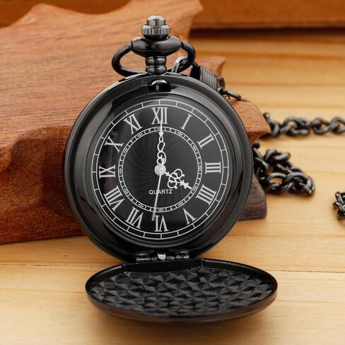 Silvery Smooth Shield Round Case Quartz Pocket Watch ，Roman Numeral White Dial Quartz Movement Pocket Watches with Belt Clip Chain-Silvery in Saudi Arabia