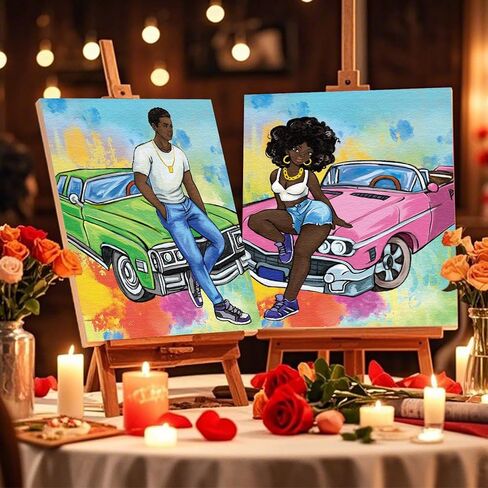 Nuberlic Date Night Painting Kit for Couples Sip and Paint Kit for Adults Couples Pre Drawn Canvas to Paint for Adults Valentines Sunset Love Theme 2 Pack 8" X 10" in Kuwait