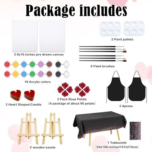 Nuberlic Date Night Painting Kit for Couples Sip and Paint Kit for Adults Couples Pre Drawn Canvas to Paint for Adults Valentines Sunset Love Theme 2 Pack 8" X 10" in Kuwait