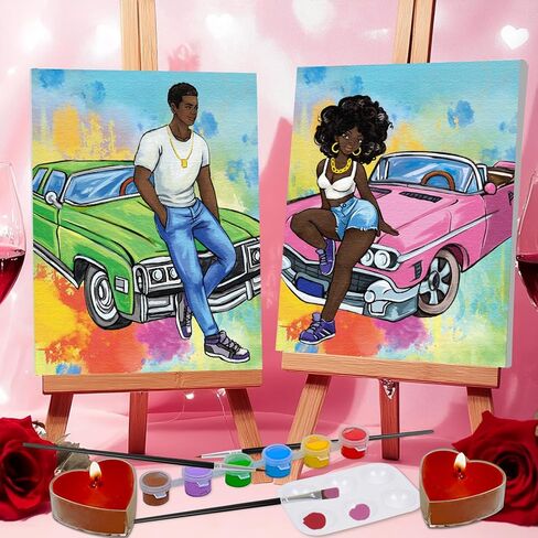 Nuberlic Date Night Painting Kit for Couples Sip and Paint Kit for Adults Couples Pre Drawn Canvas to Paint for Adults Valentines Sunset Love Theme 2 Pack 8" X 10" in Kuwait