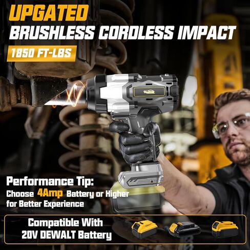 Cordless Impact Wrench 1/2" for Dewalt 20V Battery, 1600Ft-lbs(2200N.m) High Torque Impact Gun Heavy Duty, Brushless Electric Power Impact Driver with 4 Speed Modes & LED Work Light (No battery) in Saudi Arabia