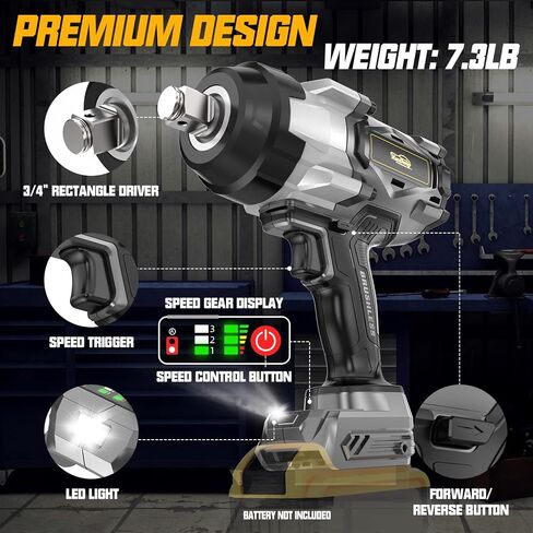 Cordless Impact Wrench 1/2" for Dewalt 20V Battery, 1600Ft-lbs(2200N.m) High Torque Impact Gun Heavy Duty, Brushless Electric Power Impact Driver with 4 Speed Modes & LED Work Light (No battery) in Saudi Arabia
