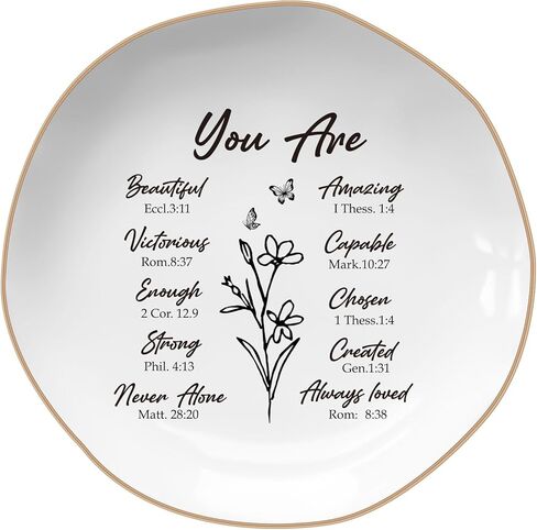 God Says You are Spiritual Gifts - Jewelry Tray, for Christian Women,Baptism Gifts for Adult Daughter,God for Women,Sister,Aunt Niece Ring Dish, (Rounded) in Kuwait