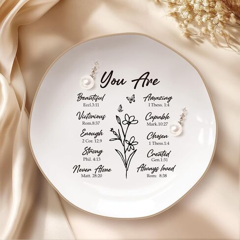God Says You are Spiritual Gifts - Jewelry Tray, for Christian Women,Baptism Gifts for Adult Daughter,God for Women,Sister,Aunt Niece Ring Dish, (Rounded) in Kuwait