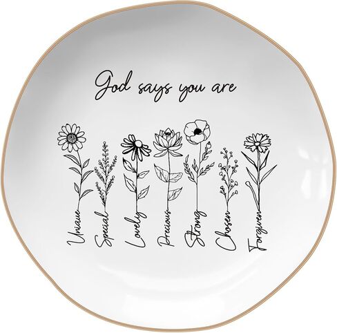 God Says You are Spiritual Gifts - Jewelry Tray, for Christian Women,Baptism Gifts for Adult Daughter,God for Women,Sister,Aunt Niece Ring Dish, (Rounded) in Kuwait