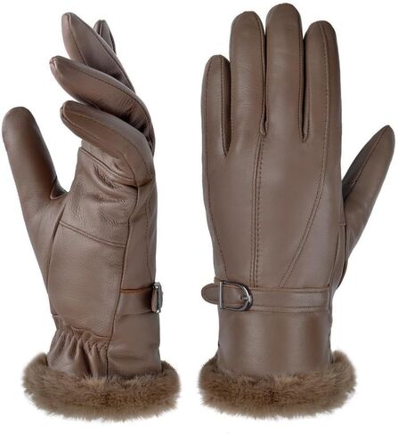Harssidanzar Leather Gloves Women's Winter Thermal Dress Gloves Fur Lined For Cold Weather SL022US in Saudi Arabia