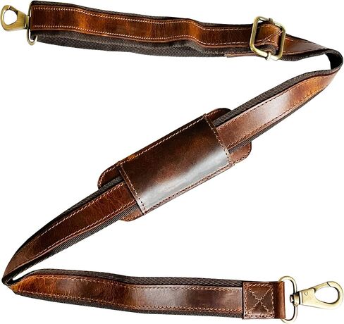 RUSTIC TOWN Leather Bag Replacement Shoulder Strap - Adjustable/Comfortable Strap with Shoulder Padding for all Duffle, Satchel, Messenger, Briefcase Bag (Brown Belt with White Stitching) in Saudi Arabia