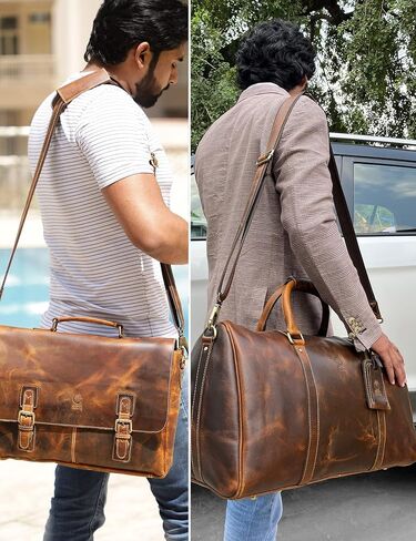 RUSTIC TOWN Leather Bag Replacement Shoulder Strap - Adjustable/Comfortable Strap with Shoulder Padding for all Duffle, Satchel, Messenger, Briefcase Bag (Brown Belt with White Stitching) in Saudi Arabia