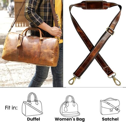 RUSTIC TOWN Leather Bag Replacement Shoulder Strap - Adjustable/Comfortable Strap with Shoulder Padding for all Duffle, Satchel, Messenger, Briefcase Bag (Brown Belt with White Stitching) in Saudi Arabia