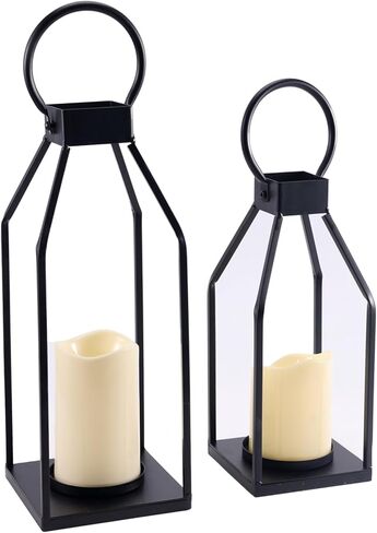 PHOSPHOR Lanterns Decorative Indoor for Fireplace Decor Black Metal Candle Lantern for Porch Decor Candle Centerpieces for Dining Table in Kuwait