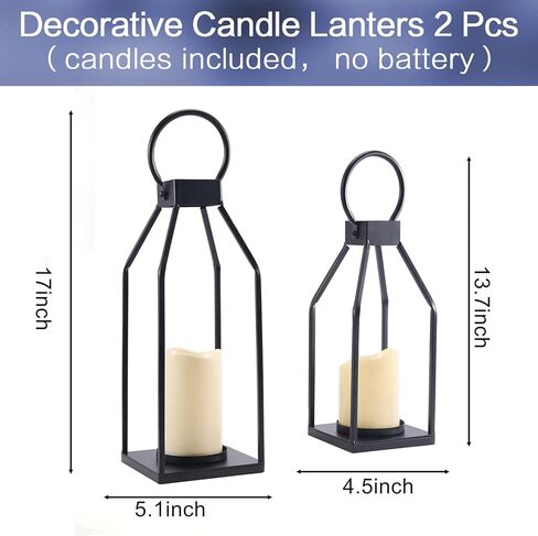 PHOSPHOR Lanterns Decorative Indoor for Fireplace Decor Black Metal Candle Lantern for Porch Decor Candle Centerpieces for Dining Table in Kuwait