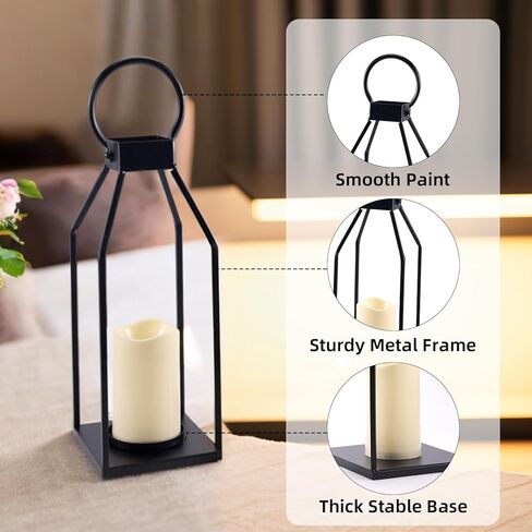 PHOSPHOR Lanterns Decorative Indoor for Fireplace Decor Black Metal Candle Lantern for Porch Decor Candle Centerpieces for Dining Table in Kuwait