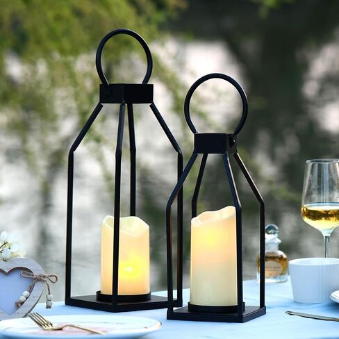 PHOSPHOR Lanterns Decorative Indoor for Fireplace Decor Black Metal Candle Lantern for Porch Decor Candle Centerpieces for Dining Table in Kuwait