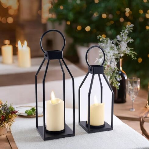 PHOSPHOR Lanterns Decorative Indoor for Fireplace Decor Black Metal Candle Lantern for Porch Decor Candle Centerpieces for Dining Table in Kuwait