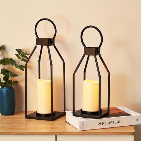 PHOSPHOR Lanterns Decorative Indoor for Fireplace Decor Black Metal Candle Lantern for Porch Decor Candle Centerpieces for Dining Table in Kuwait