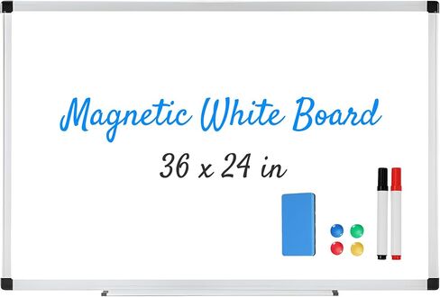 Simple Deluxe Magnetic Dry Erase Board 36" x 24" Whiteboard, 1 Dry Eraser & 2 Multicolor Markers & 4 Magnetic Pins, Sliver Reinforced Aluminum Frame for Home, School, Office in Kuwait