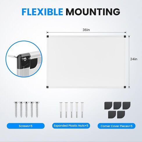 Simple Deluxe Magnetic Dry Erase Board 36" x 24" Whiteboard, 1 Dry Eraser & 2 Multicolor Markers & 4 Magnetic Pins, Sliver Reinforced Aluminum Frame for Home, School, Office in Kuwait