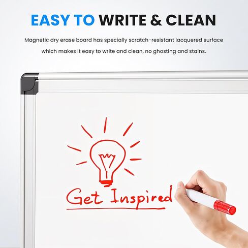 Simple Deluxe Magnetic Dry Erase Board 36" x 24" Whiteboard, 1 Dry Eraser & 2 Multicolor Markers & 4 Magnetic Pins, Sliver Reinforced Aluminum Frame for Home, School, Office in Kuwait