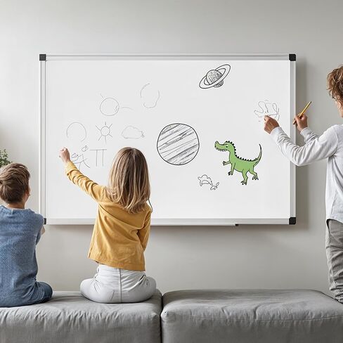 Simple Deluxe Magnetic Dry Erase Board 36" x 24" Whiteboard, 1 Dry Eraser & 2 Multicolor Markers & 4 Magnetic Pins, Sliver Reinforced Aluminum Frame for Home, School, Office in Kuwait