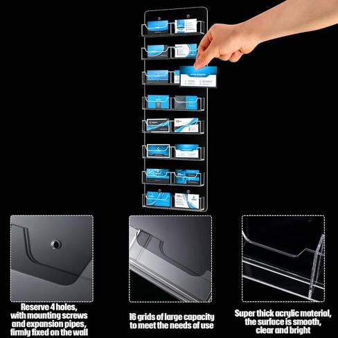 Lincia 2 Pieces Acrylic Business Card Holder Wall Mount Clear Sticker Display Rack Multiple Clear Acrylic Card Organizer Sticker Display Stand Pre Drilled Index Storage in Kuwait